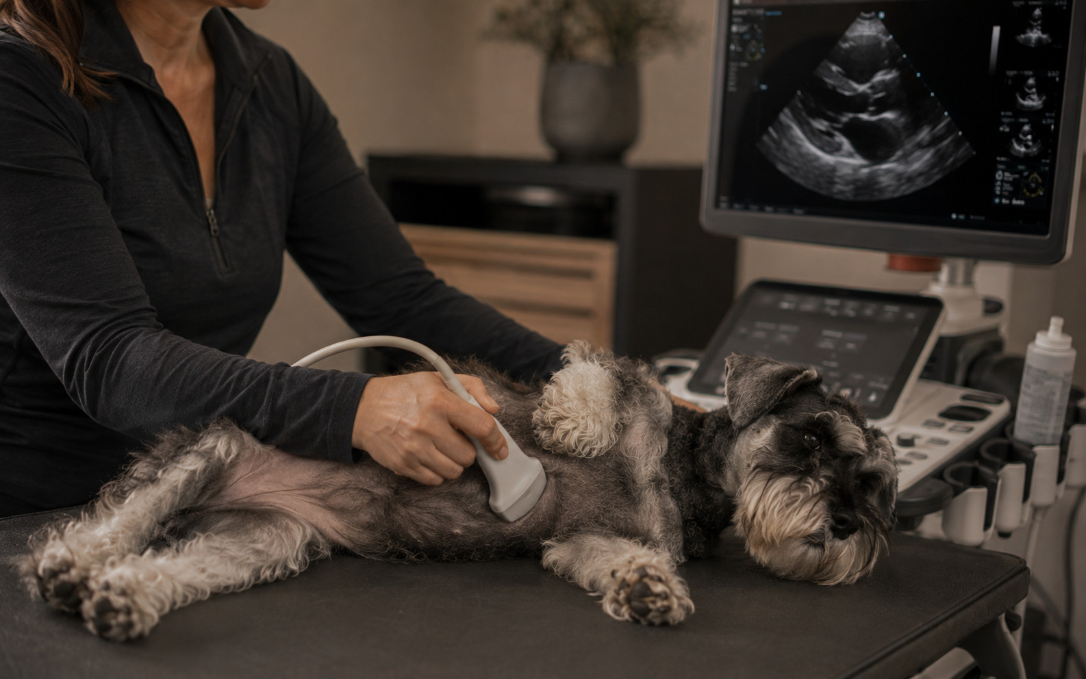 Cardiac echocardiographic screening of a Miniature Schnauzer at Harbinger Schnauzers