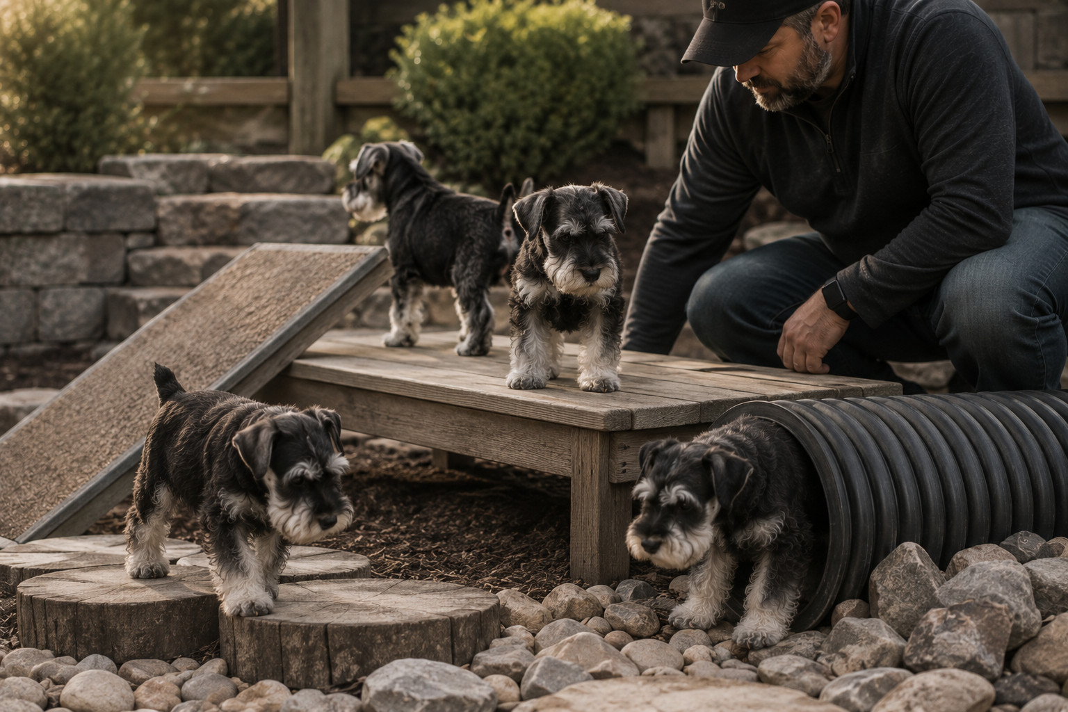 Harbinger Miniature Schnauzer puppies during developmental work
